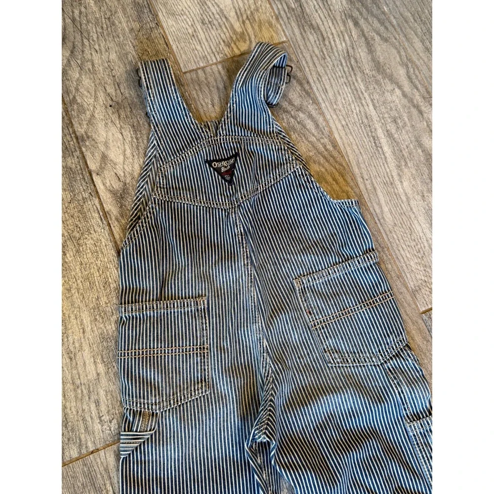 OshKosh B'gosh‎ Overalls Kids 3T Hickory Stripe Denim Carpenter Bibs Vintage